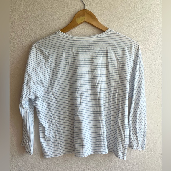 Vince Blue & White Pencil Stripe Dolman Sleeve Crewneck Cotton Top XS - Picture 9 of 9